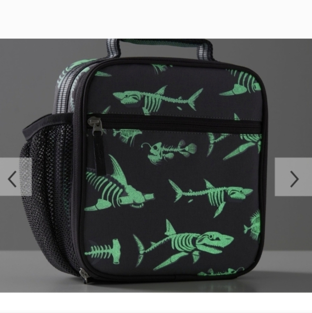 Pottery Barn Kids Mackenzie Grey Shark Bones Glow-in-the-Dark Lunch Box NWT